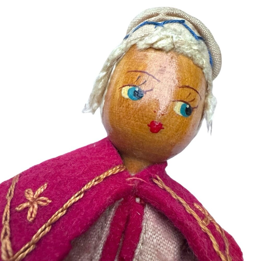 Vintage Polish Wooden Peg‎ Dolls Joli Folk Art Lot of 3 Euro Cottage Core 7 inch - Picture 6 of 16